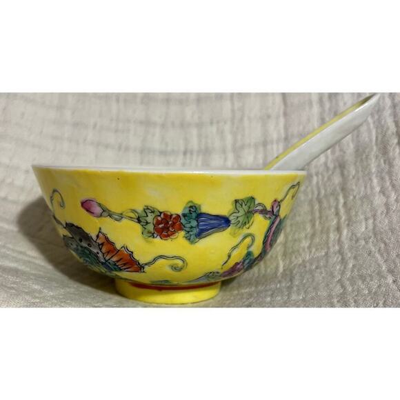 Vintage, Chinese, Porcelain Bowl with Spoon - Picture 1 of 11